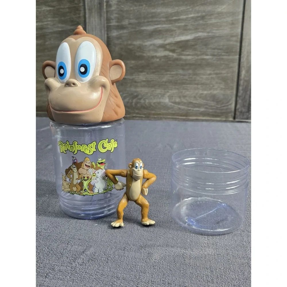 Rainforest Cafe Monkey Character Cup w Matching Figure Vintage No Straw